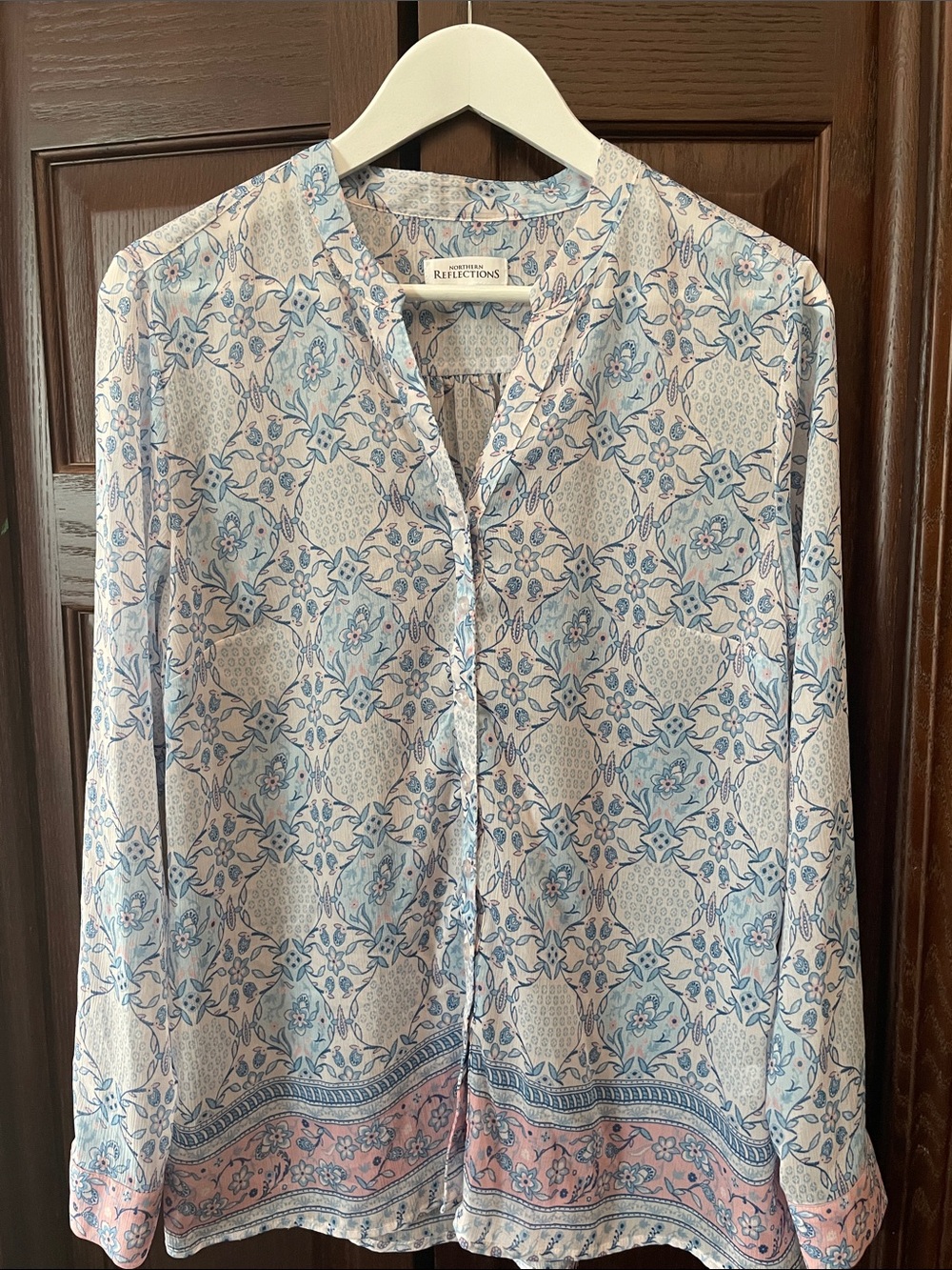 Northern Reflections Blue and Pink Floral V-Neck Blouse